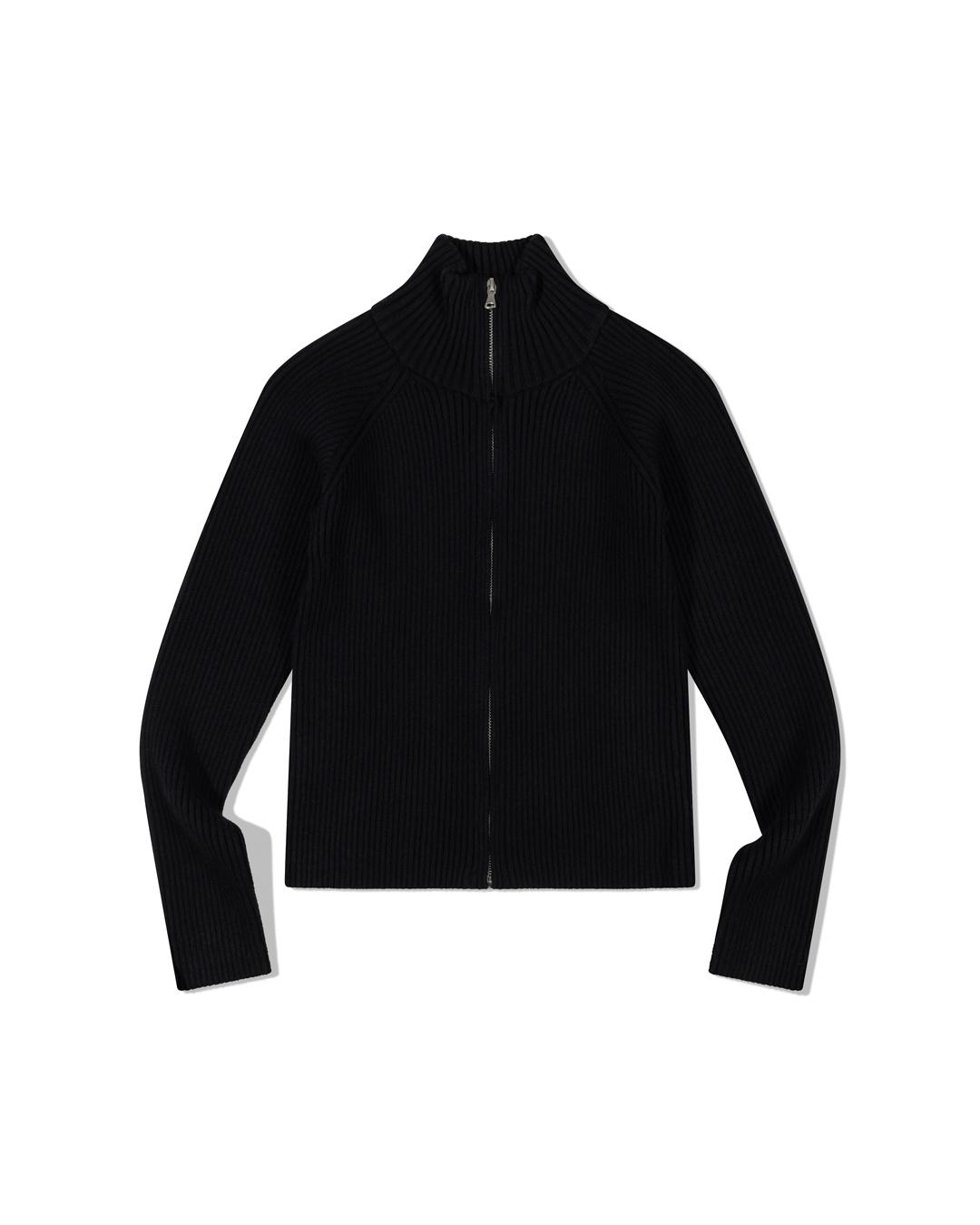 Moa Ribbed Mock Neck Zip-Up (Black) Black/S