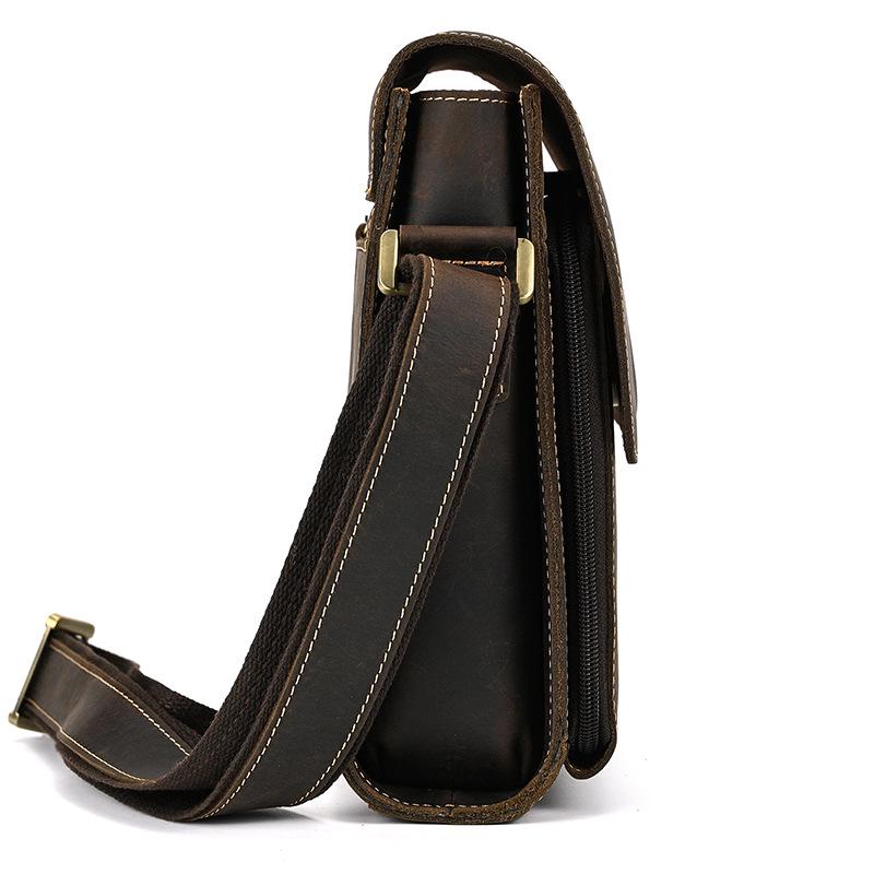 Men's Premium Crazy Horse Leather Crossbody Bag - Genuine Cowhide Shoulder Bag for iPad