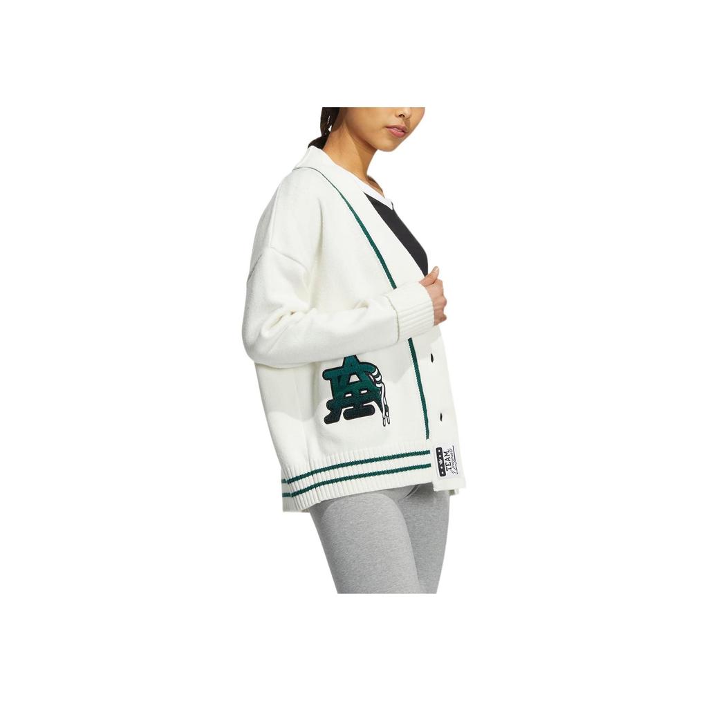 adidas Originals Varsity Style V-Neck Knit Cardigan Off White Collegiate Green Women HS9522