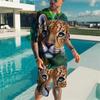 Men's Casual Sports Set Short Sleeve and Shorts Two-Piece Fashion Geometric Pattern Summer Daily Wear Comfortable Breathable