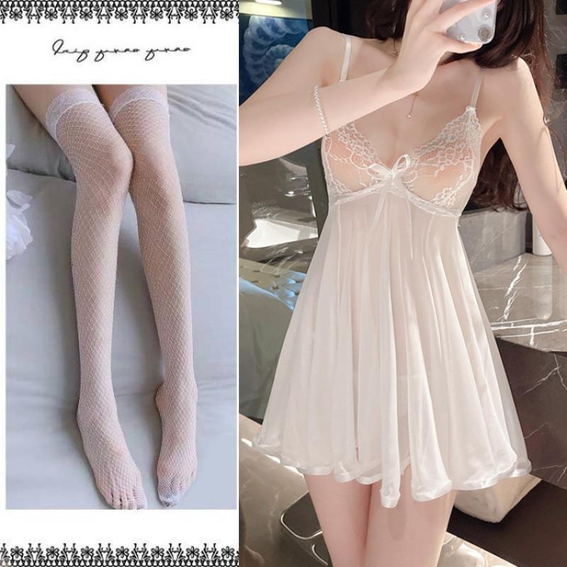 Sexy Lace Camisole Nightdress Set: Enhances Bust, See-Through Lingerie for Women