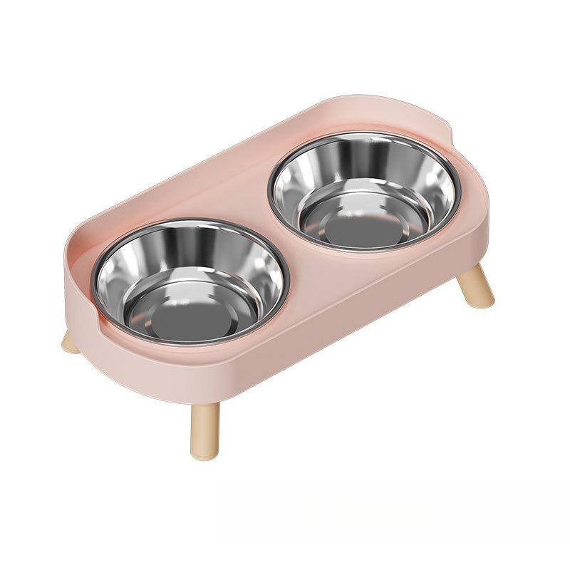 Cat Bowl Stainless Steel Double Bowl Anti Knock Pet Bowl Water and Food Integrated Cat and Dog Bowl Protects Cervical Spine
