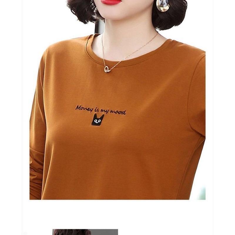 Mode Langarm T-Shirt Damen Tops Herbst Neu Locker Mode Einfach Rundhals Vielseitiges Unterziehshirt