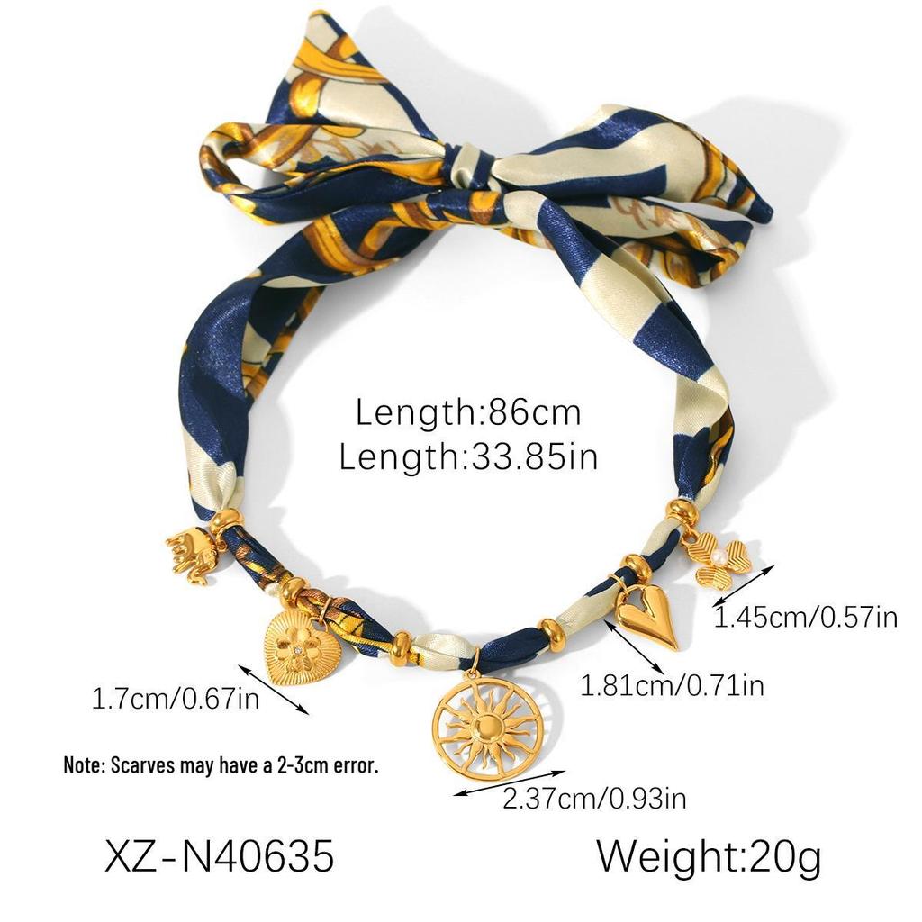 European & American Autumn/Winter Silk Scarf Series: Sun Pendant Stainless Steel Necklace & Light Luxury High-End Bracelet.
