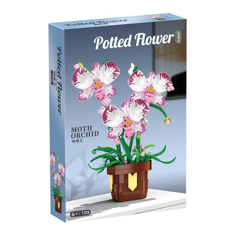 T1117-1120 Baustein Topfpflanze Blumenstrauß Orchidee Sonnenblume Rose Kleine Teile Zusammengebaut Schreibtisch-Dekorationen Kindergeschenke