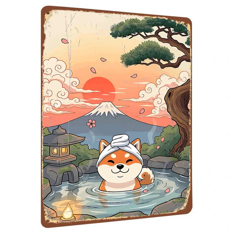 

Japanese Fuji Mountain Shiba Inu Onsen Custom Metal Tin Sign Home Decor Living Room Bedroom Wall Art 20x30cm（7.8x11.8inch）