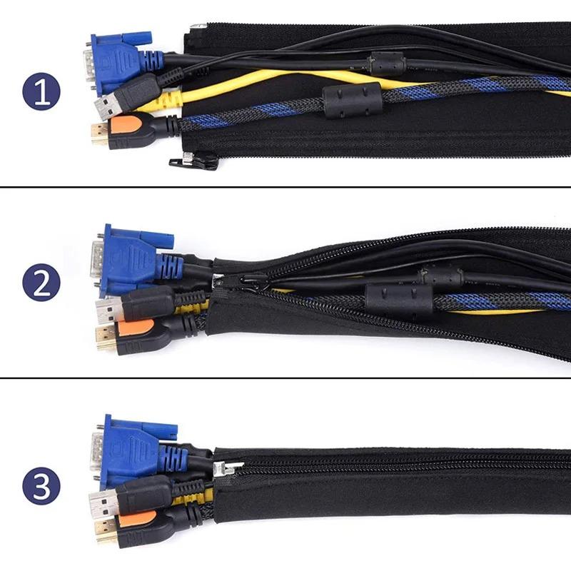 16pcs Cable Organizer Storage Cable Management Sleeve Zipper Wire Organizer For TV Computer Cable Cover Zipper Cable Sleeve