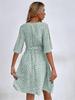 V Neck Printingt Dress Waist Hugging Dress Elegant Short Sleeve Dresses Causal Women Dress
