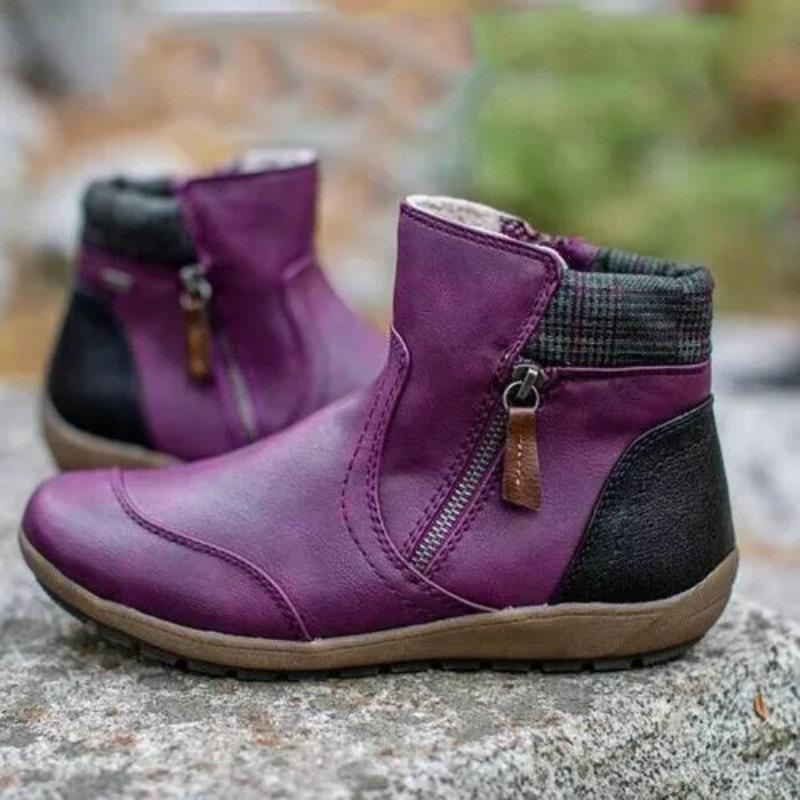 Neue kurze Stiefel, winterlich modische Retro-Leder-Steppung, bequeme flache Sohle, Reißverschluss-Martin-Stiefel, Damenschuhe in Übergröße