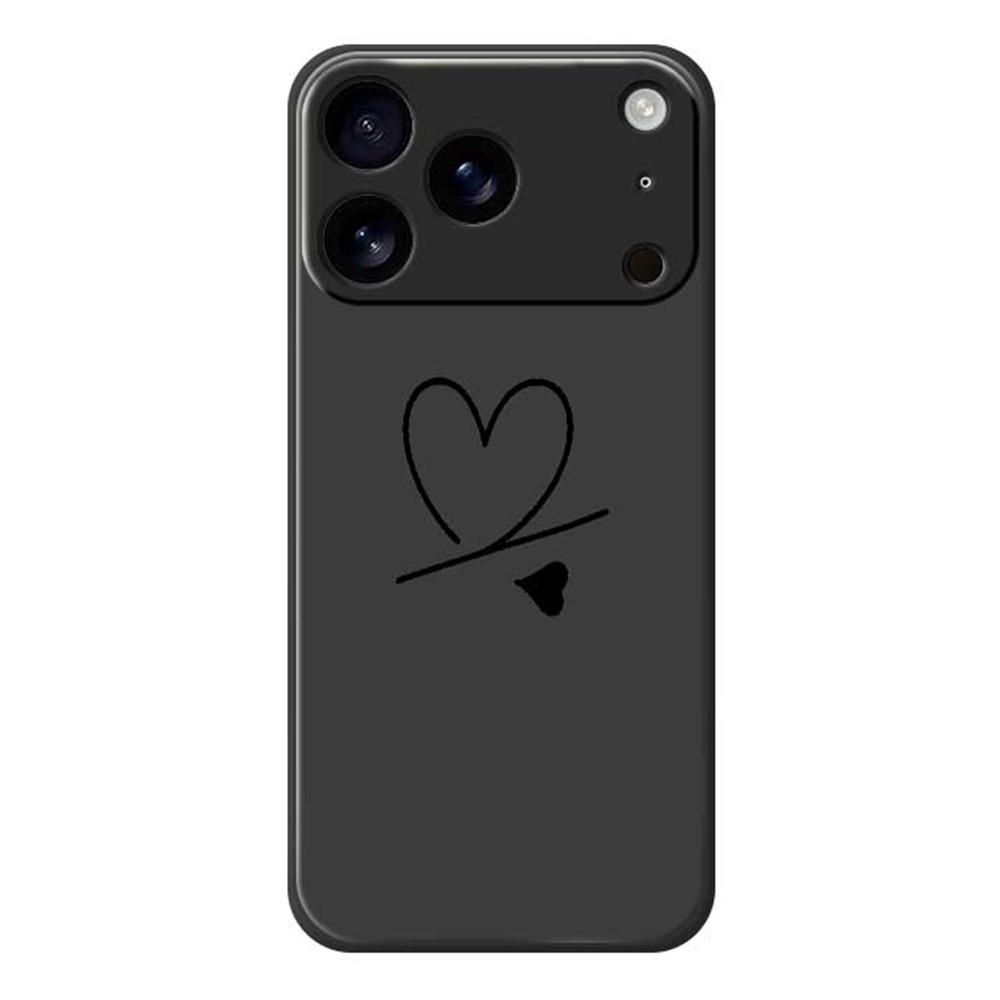 For iPhone 17 Pro Max Case Black Love Pattern Printing Straight Edge TPU Phone Back Cover