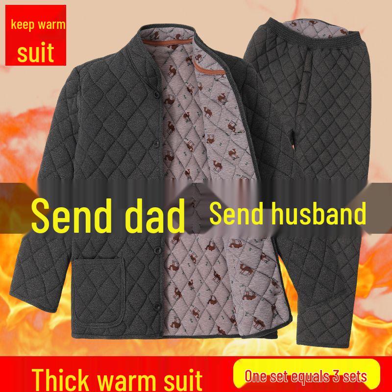 Men's Winter Velvet Set for Seniors: Warm Cotton Jacket and Pants
