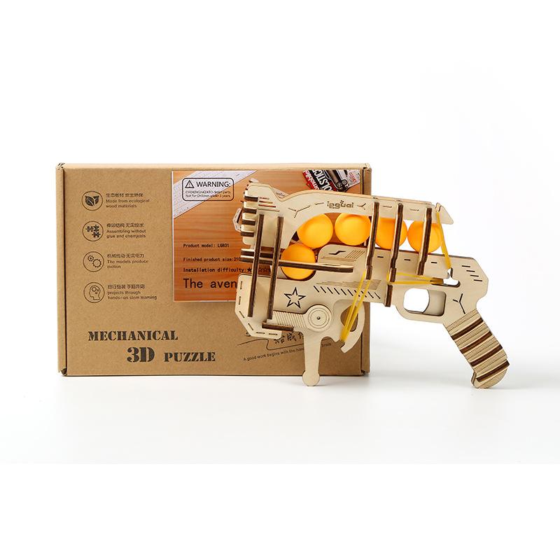 Cross-border New 3D Three-dimensional Rubber Band Gun Puzzle Wooden Toys Puzzle Assembled Toys DIY Creative Manufacturers Wholesale
