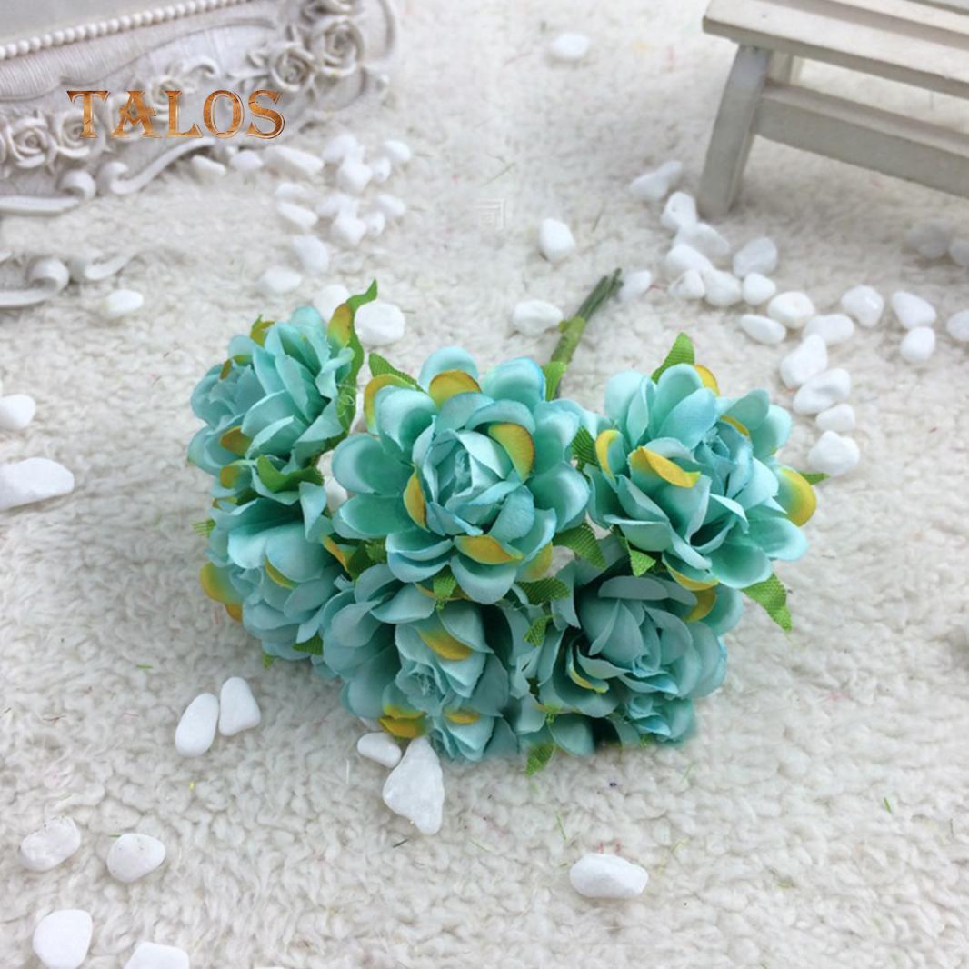 

6 шт. Штучні шовкові підроблені квіти, квітковий весільний букет, вечірка, декор для дому вода синього кольору