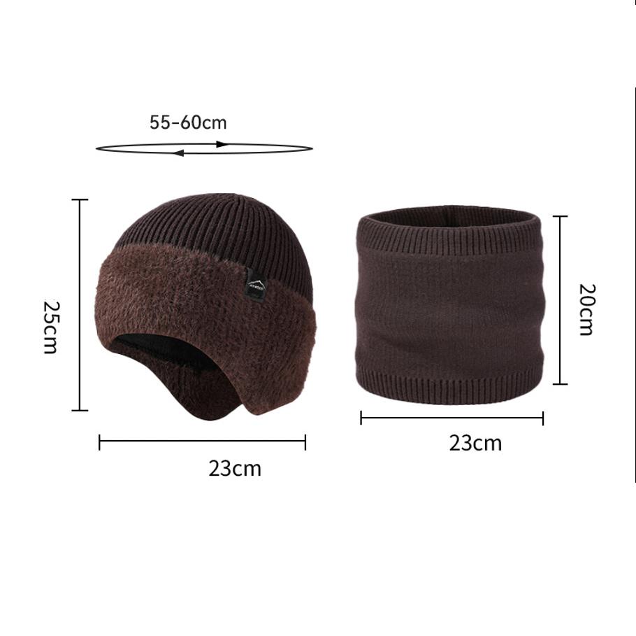 Winter Ear Face Protection Velvet Knitted Hat Scarf Kit Men's Winter Outdoor Warm Hat Two-Piece Set