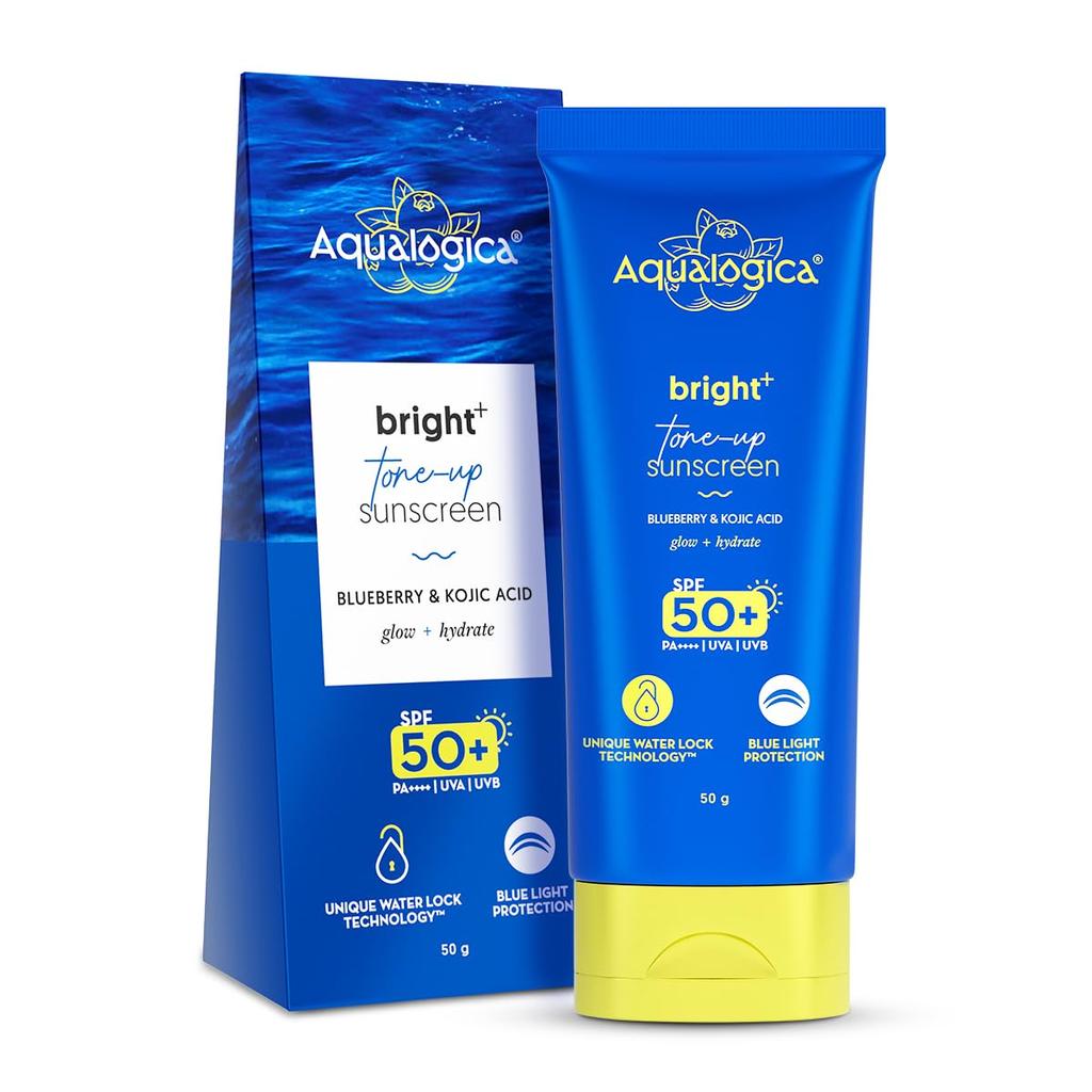Aqualogica Bright+ Tone Up Sunscreen SPF 50+ PA++++ with Blue Light Protection 50g Pack of 1