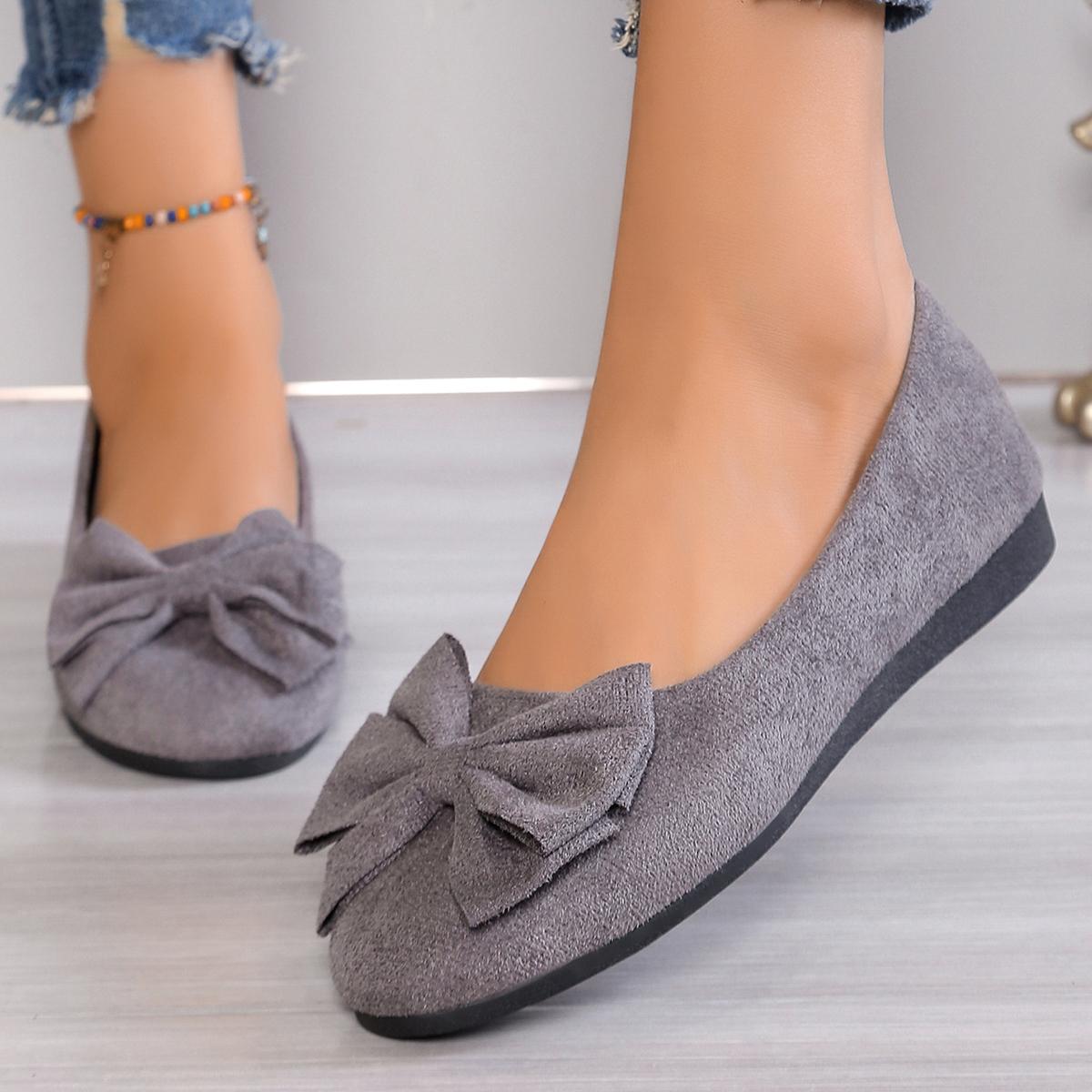 

Lovely Sweet Flats for Women Summer Casual Slip on Round Toe Shoes for Women Solid Butterfly Knot Platform Flats Plus Size 43 серый