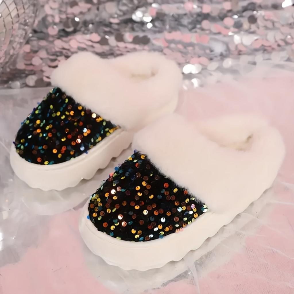 Ladies' Plus Size Casual, Fashionable, Comfortable, Elegant, Simple, Sparkling Sequins, Festive, Thick Sole, Thick and Warm Indoor Home Slippers