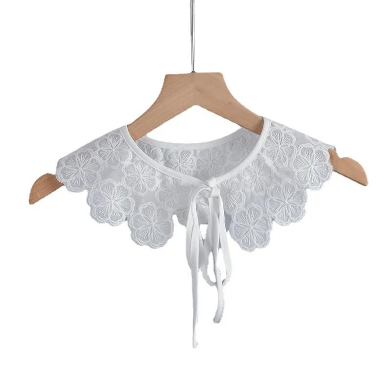 Cotton Lapel False Collar for Women Doll Ruffled Shoulder Wraps White Fake Collar Necktie for Shirt Detachable Collar Fuax Cols
