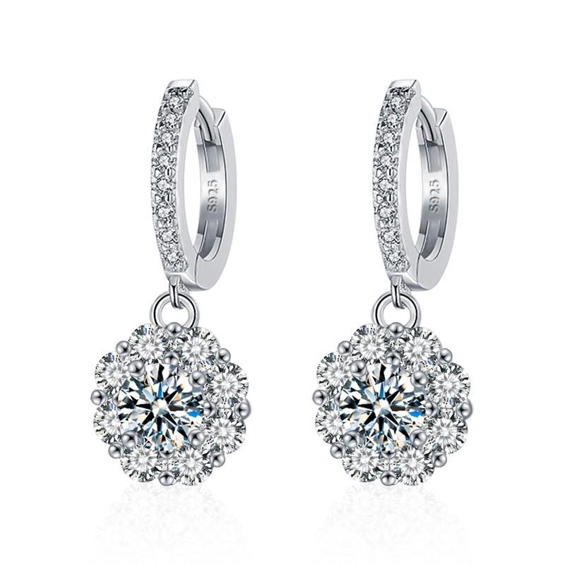 Moissanite Sunflower Earrings Women Sterling Hypoallergenic Floral Drop 925 Sterling Silver