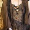Ceramic Pendant Necklace for Women, Retro Ethnic Style Personalized Versatile Sweater Chain