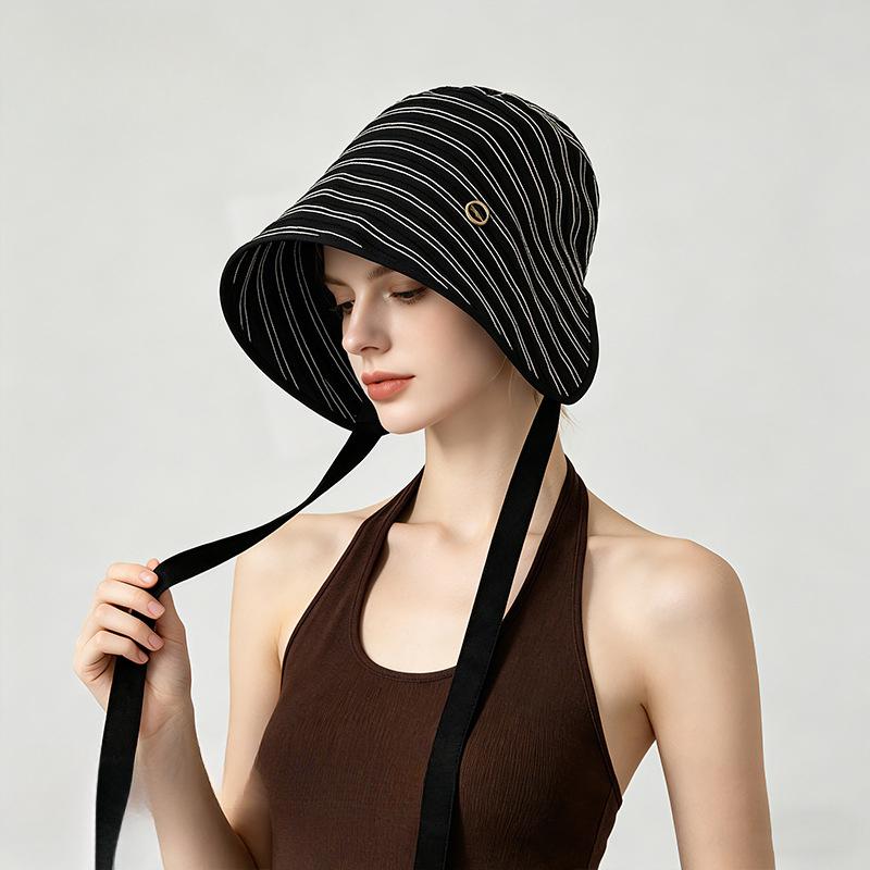 Summer Women's Bucket Hat Striped Webbing Breathable Lightweight Sun Hat Foldable Beach Cap Fashion Outdoor UV Protection