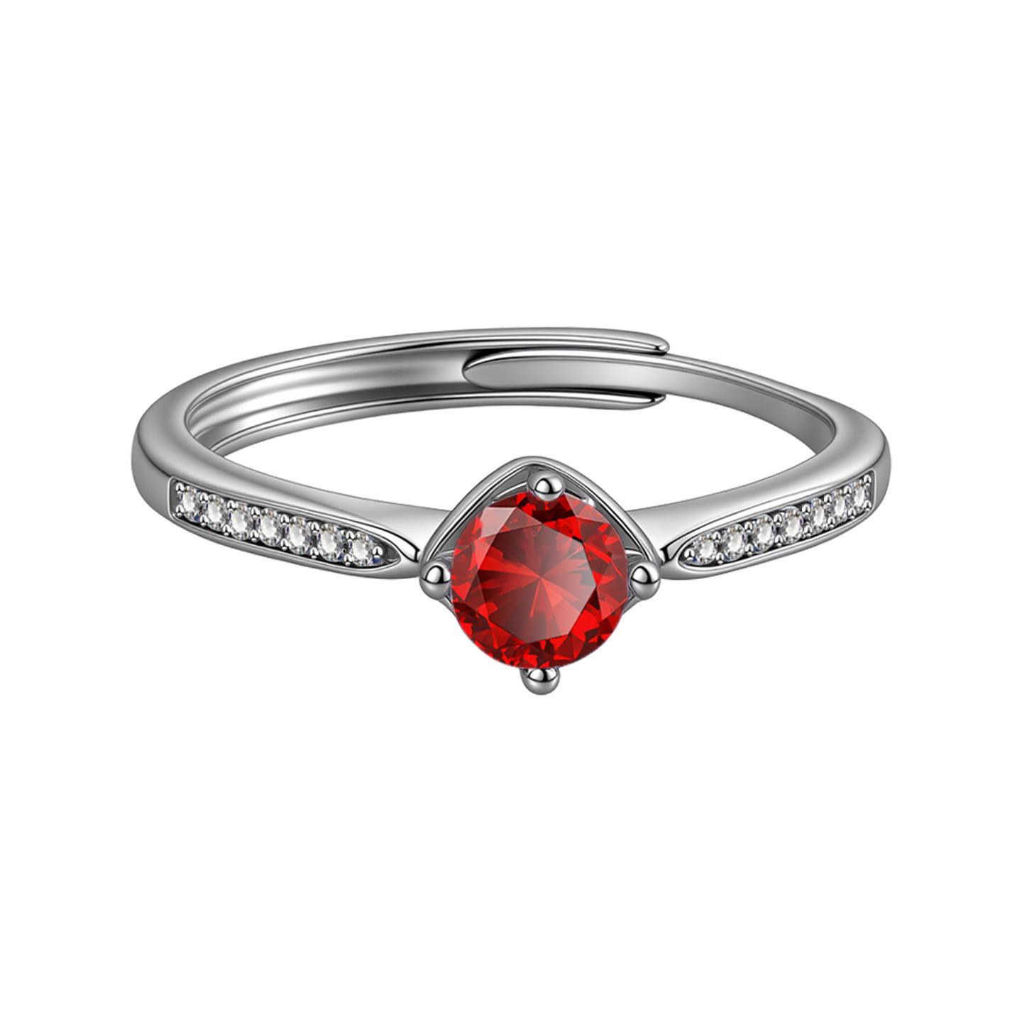 Korean Style Thin Band Colored Gemstone Ring, Eco-Friendly Copper, Micro-Pavé Diamond Design Adjustable