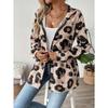 Women'S Casual Leopard Print Zip-Up Jacket - 100% Polyester Hooded Midi Length with Long Sleeves for Spring/Fall