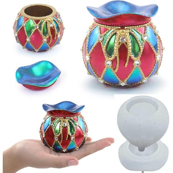 Ynxee Egg Shape Box with Heart Lid Epoxy Mold, for Small Trinket Jar Making, DIY Resin Casting Silicone Mold with 100pcs Matching Decorative Diamond