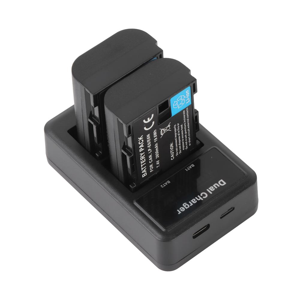 LP E6 E6N Battery and Charger Kit 2pcs 7.4V 2650mAh Battery with 1pc LED2 LPE6 Dual Channel Camera Battery Charger USB
