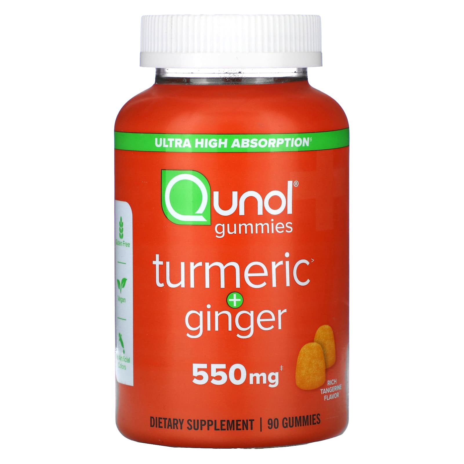 

Qunol, turmeric + ginger, dark tangerine, 550mg, 90 gummies (275mg per gummy)