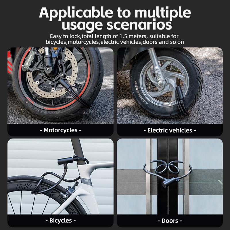 ROCKBROS Bicycle Lock Portable Anti-theft Bike Cable Lock with Keys Zinc Alloy Motorcycle Scooter MTB Road Round Cycling Lock