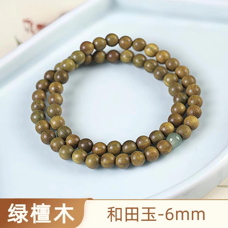 Natural Passion Seed Green Sandalwood Bracelet, Wooden Cultural and Play Ethnic Style Female Buddha Bead Sandalwood Bracelet.