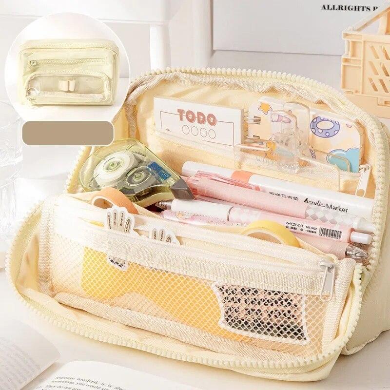1 Pc Ins Simplicity Pencil Case Fashion Lovely Solid Color Series Stationery Pencil Bag High Capacity School Stuff Storage Bag