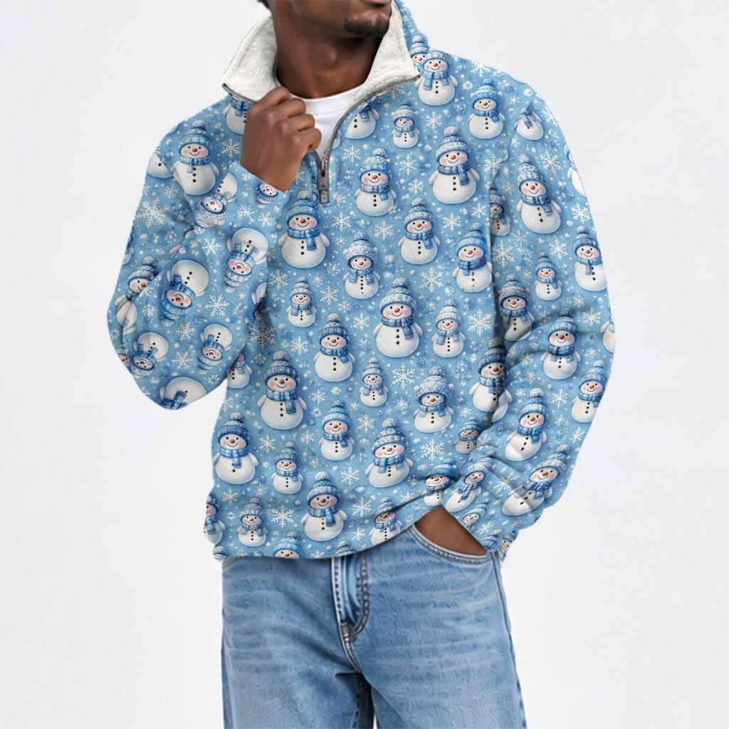 Herren Weihnachts-Print Flanell-Sweatshirt mit Stehkragen für die Feiertage
