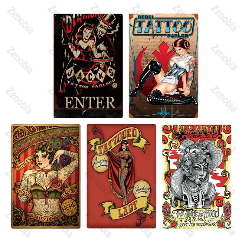Tattoo Metallposter Metallschild Tatoo Shop Dekor Dekorative Eisenplatte Wanddeko Shabby Chic Blechschild