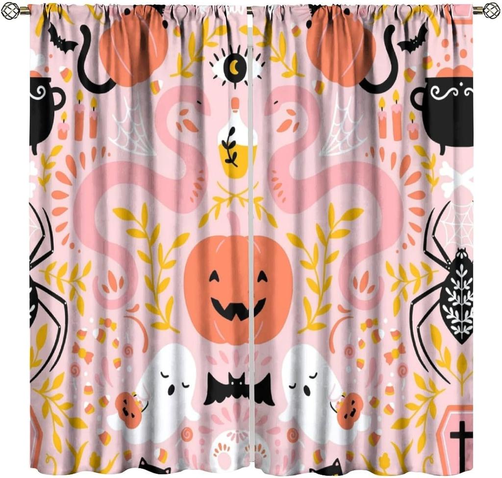 Gothic Black Damask Curtain Vintage Floral Exotic Suger Skull Window Treatments Bedroom Bone Skeleton Antique Bohemian Polyester Washable Ready