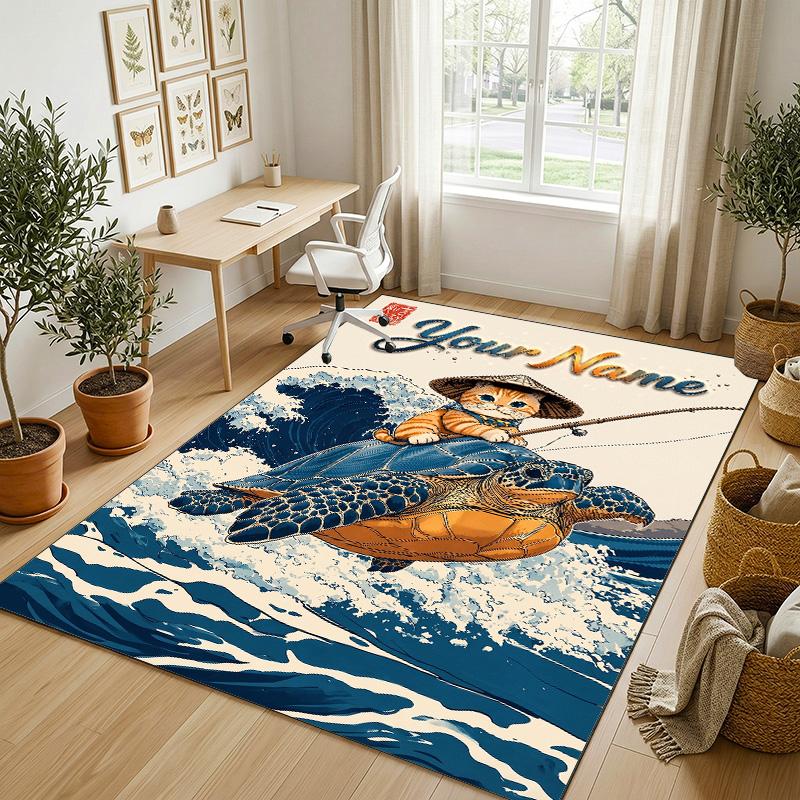 Cat Theme Crystal Velvet Rug Personalized Custom Name Text Soft Floor Mat Home Decor