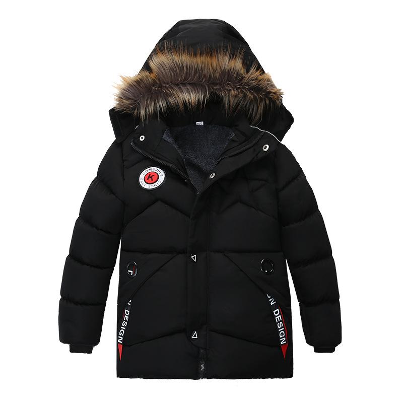 Winterjacke für Jungen, dickes, warm haltendes Futter, Plüsch, abnehmbare Mütze, mit Kapuze, Pelzkragen, Mantel für Kinder