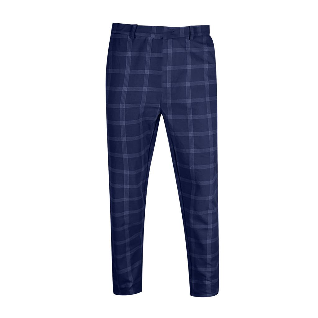 Men's fashionable stretch trousers, slim-fitting plaid trousers, business suit trousers, casual golf trousers
