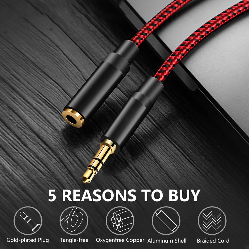 AUX Extension Cable LiuTian Double Shielded Headphone Auxiliary Extension Cable Male to Female Braided Stereo Audio Extension 3.5mm 10m, 3.5mm 3.5mm