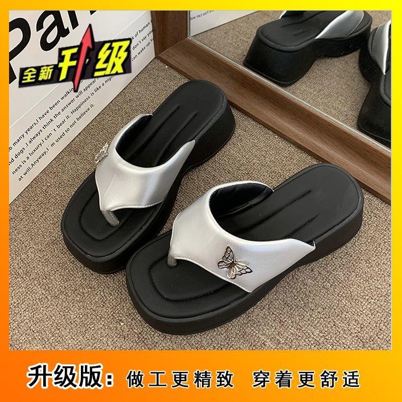 High sense fashion slope heel high heel cool slippers outer wear thick bottom heightening foot flip-flops women 2025 summer and autumn new