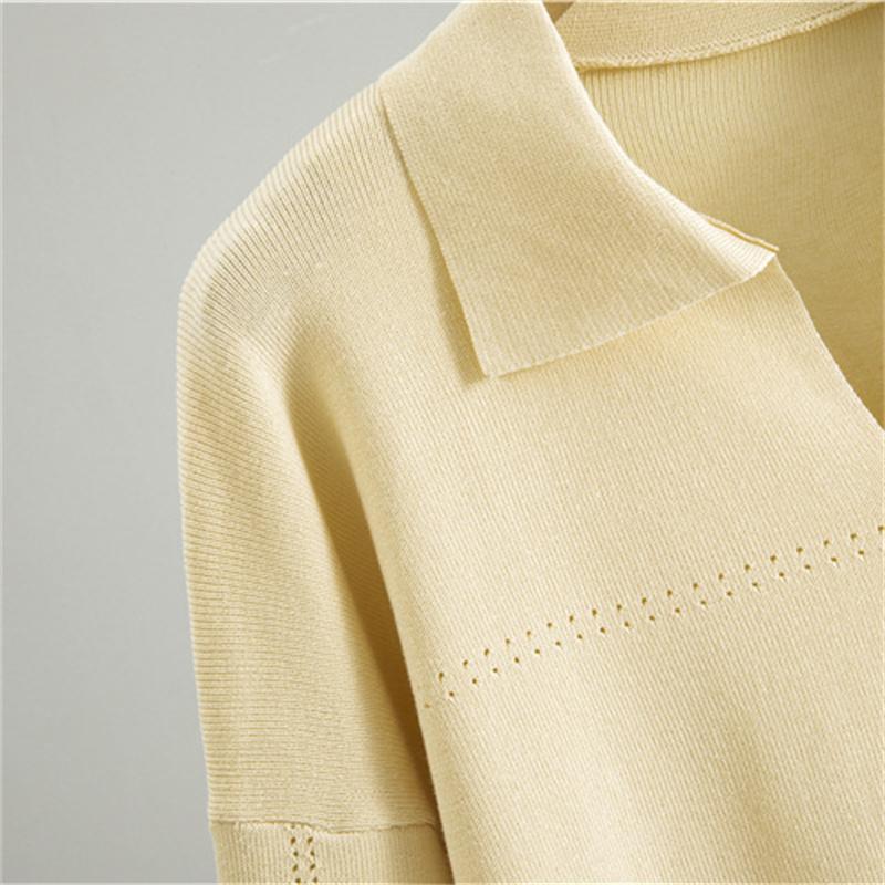 Autumn Women's Collar Half Skirt Set Knitted POLO Collar Simple Hollow Solid Color Loose Long Skirt Set