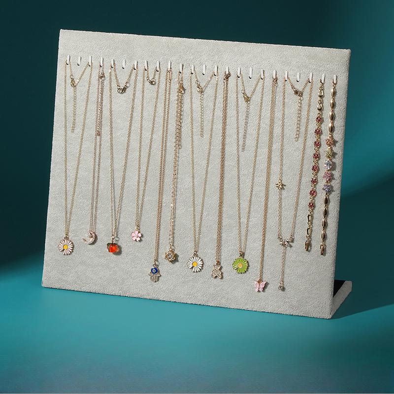 L-shaped Necklace Display Rack, Black Plush Necklace Display Stand for Bangle Chain Necklace Display & Storage