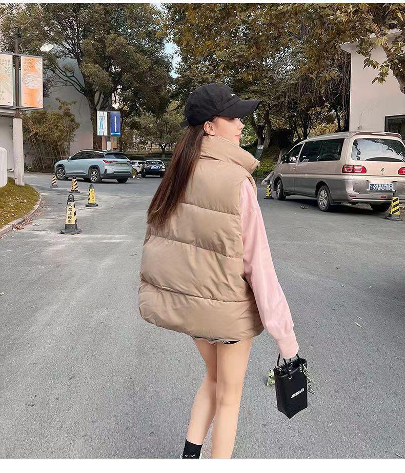 Women's Spring/Fall 2025 Korean Loose Fit Cotton Vest with Stand-Up Collar and Shoulder Pads