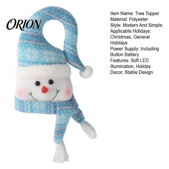 Decorative Snowman with Plaid Bows Lighted Christmas Tree Topper, Glowing Star Hat LED Light, Plush Ornament Winter Holiday Decor for Home And Indoor