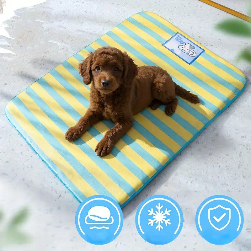 Beach Dog Cartoon Striped Mat Cat Mat Cooling Mat Dog Kennel Cat Kennel Pet Kennel Pet Supplies Can Be Removed and Washed!