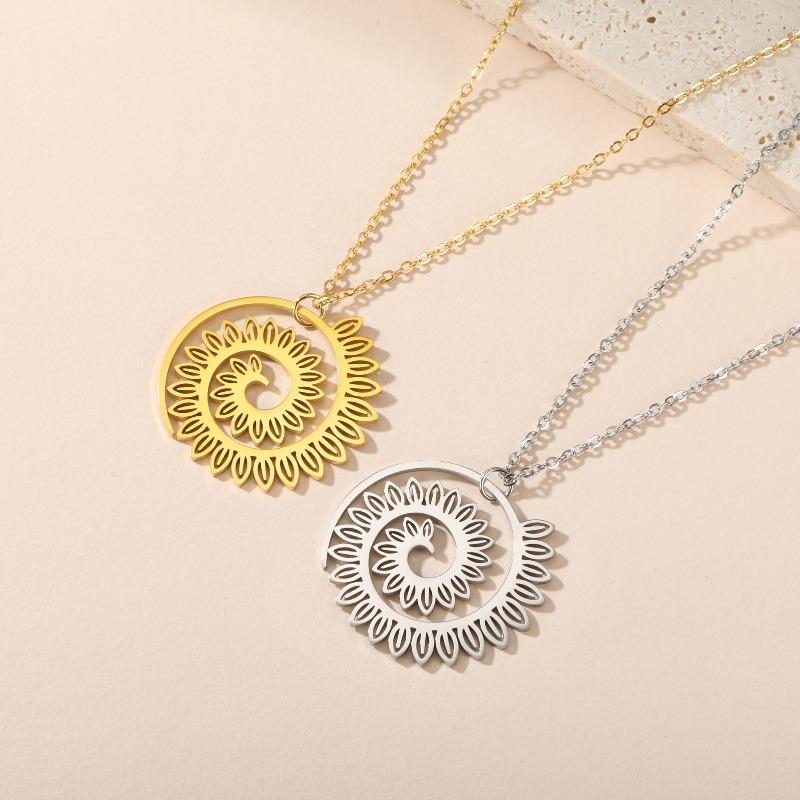 Meier Spiral round petal necklace stainless steel gold baroque aesthetic flower pendant chain