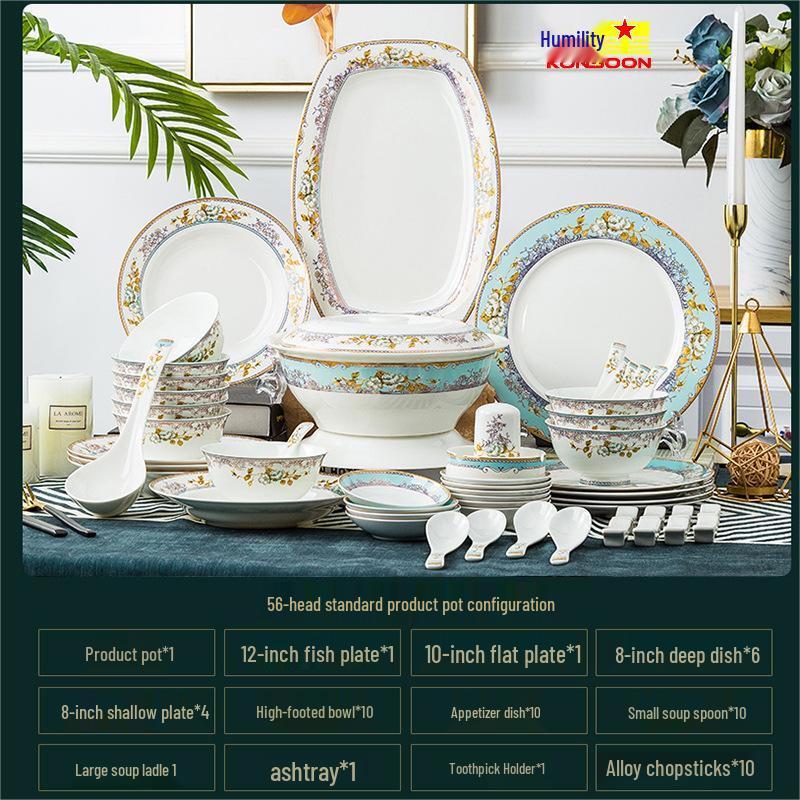 Qianxing 56-Piece Chinese Ceramic Dinnerware Set