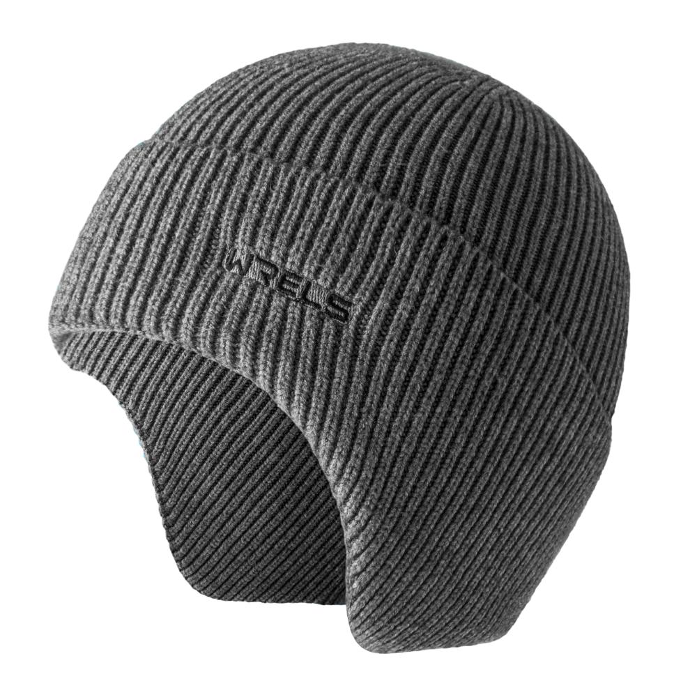 

WRELS Winter Beanie Thermal Windproof Cycling Ear Protection Skiing Hiking Cold-proof Knitted Cycling Unisex Earflap Cap серый