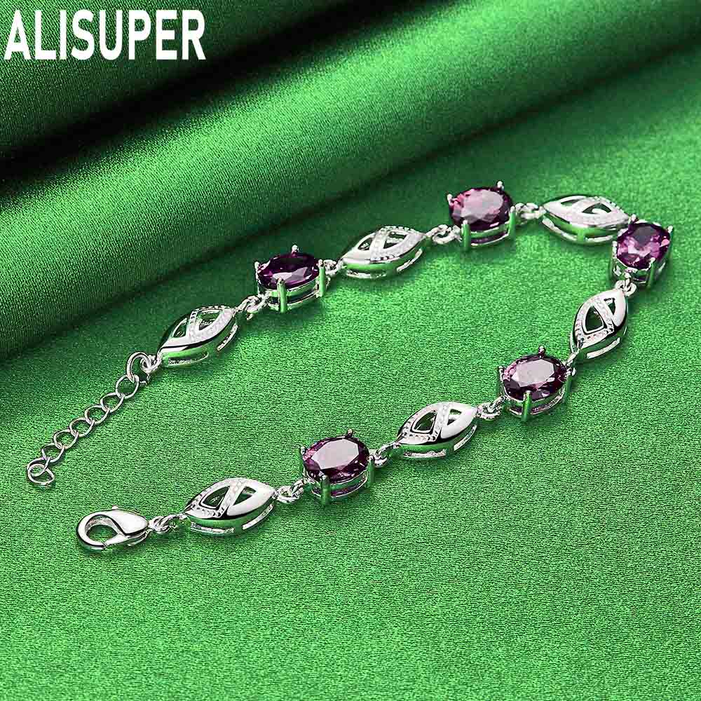 925 Sterling Silver Purple AAA Hao Shi Bracelet Fashion Wedding Jewelry